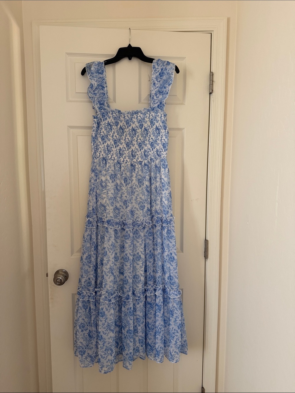 Altar'd State Blue and White Floral Tiered Maxi Dress